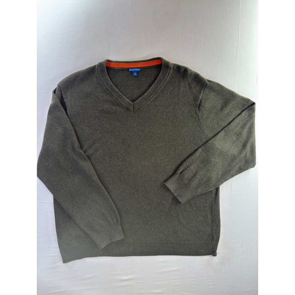 Falls Creek Mens XL Olive Green V-Neck 100% Cotton Knit Sweater RN 48711